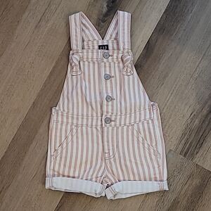 NWOT GAP Baby Striped Overalls Shorts Pink White 18-24m